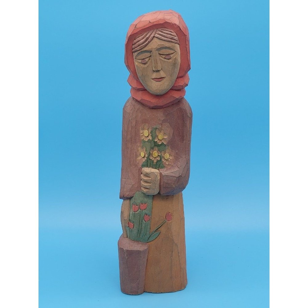 Vintage Polish Folk Art Hand Carved Wooden Figurine.